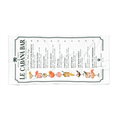 Cabana Bar Cocktail Menu Beach Towel