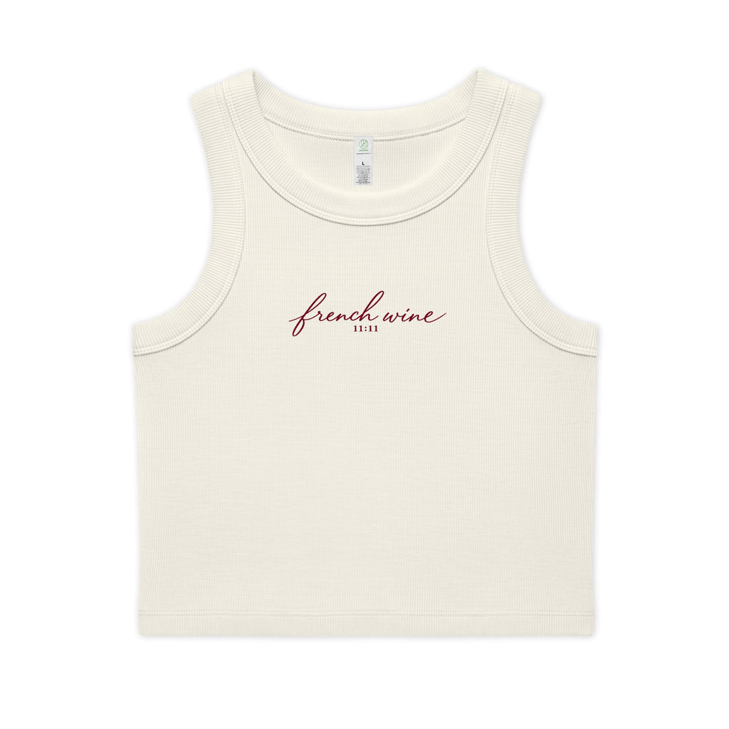 French Wine Script Crop Tank — Women's Ribbed Organic Tank Top