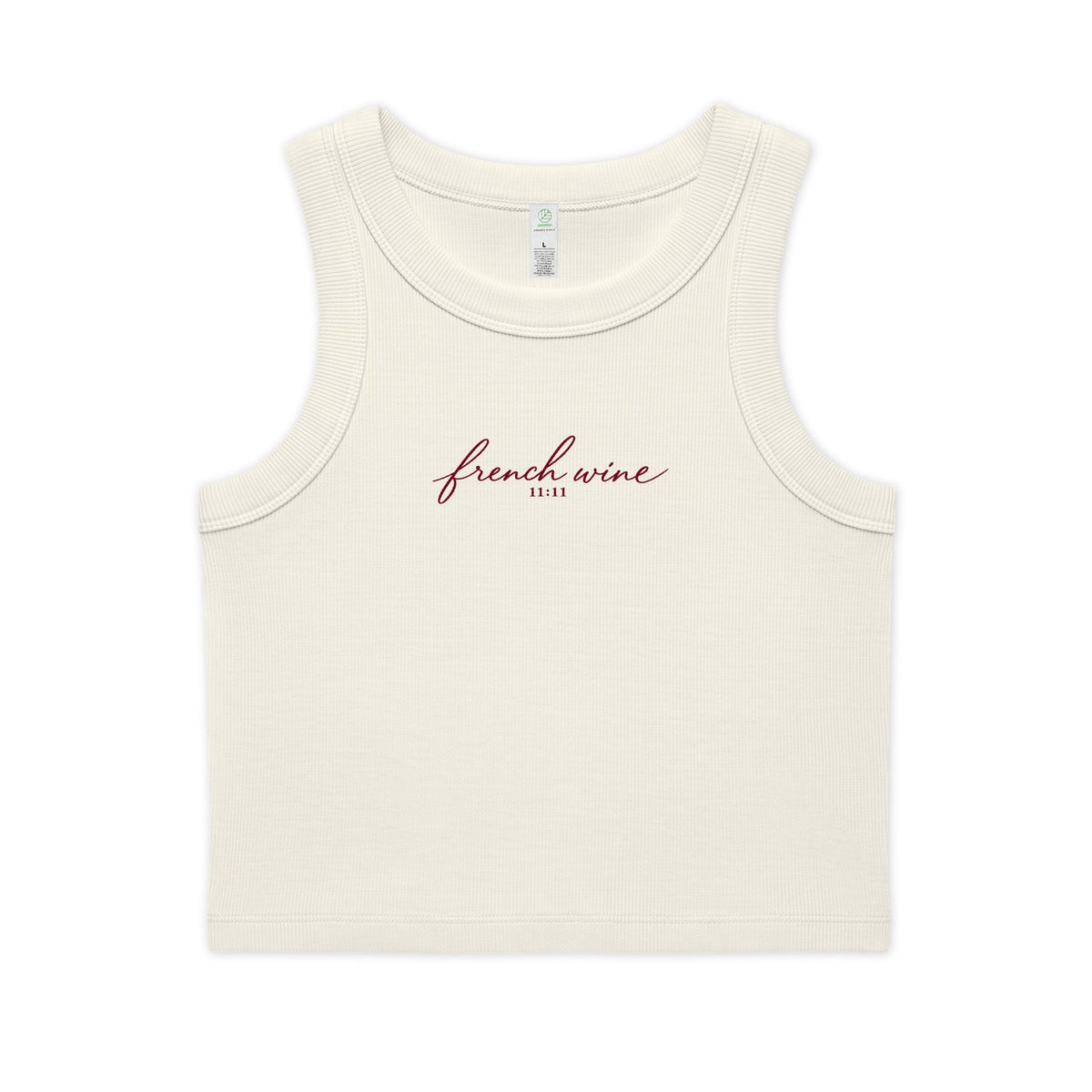 French Wine Script Crop Tank — Women's Ribbed Organic Tank Top